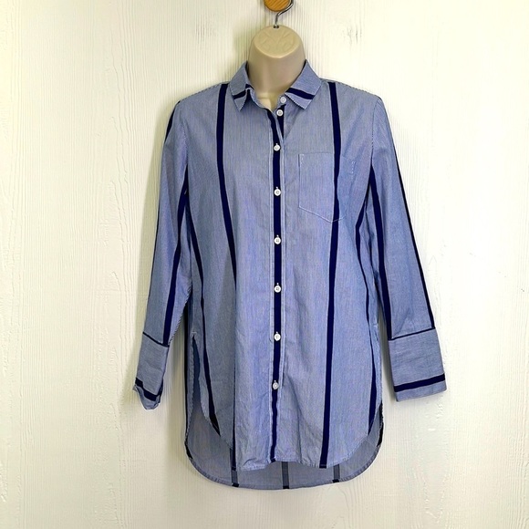 Madewell - Oversized Striped Blue Button Down Tunic Long Sleeve Tunic Size XXS - Picture 1 of 11